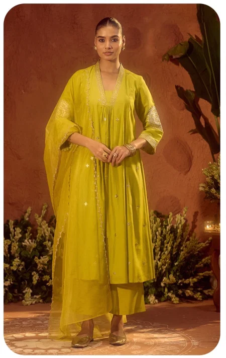 Lemon Colour Viscose Chanderi Surat Kurti With Bottom Dupatta Wholesale Market SET0221